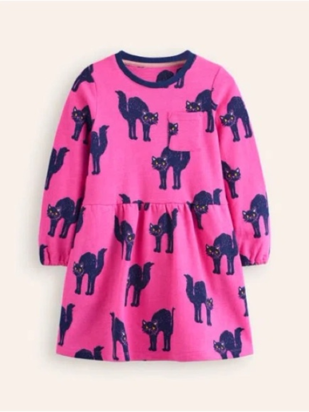 Mini Boden | Tickled Pink Cats Loopback Sweatshirt Dress